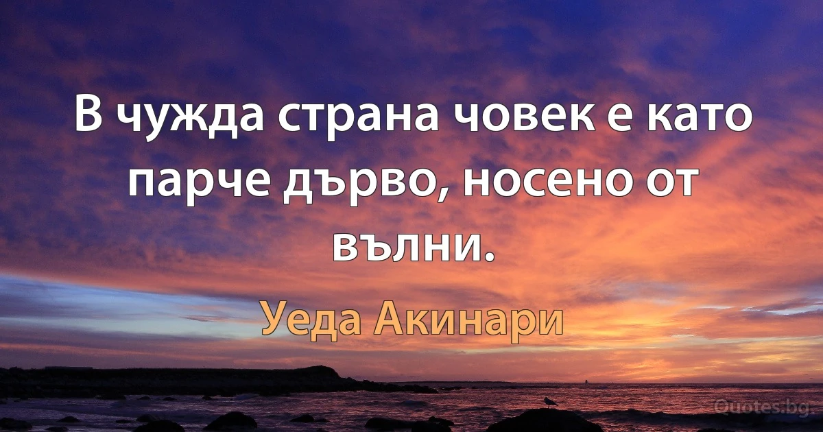 В чужда страна човек е като парче дърво, носено от вълни. (Уеда Акинари)