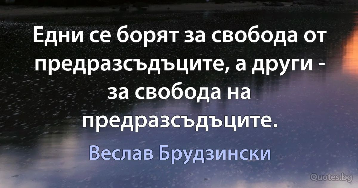 Едни се борят за свобода от предразсъдъците, а други - за свобода на предразсъдъците. (Веслав Брудзински)