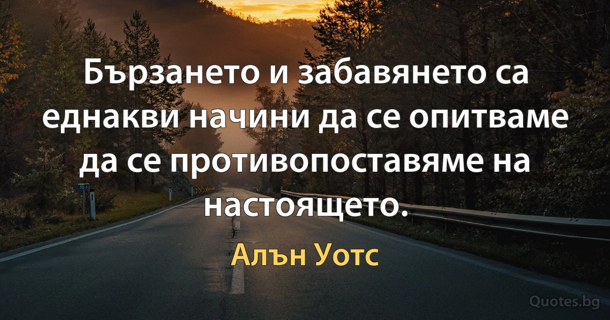 Бързането и забавянето са еднакви начини да се опитваме да се противопоставяме на настоящето. (Алън Уотс)