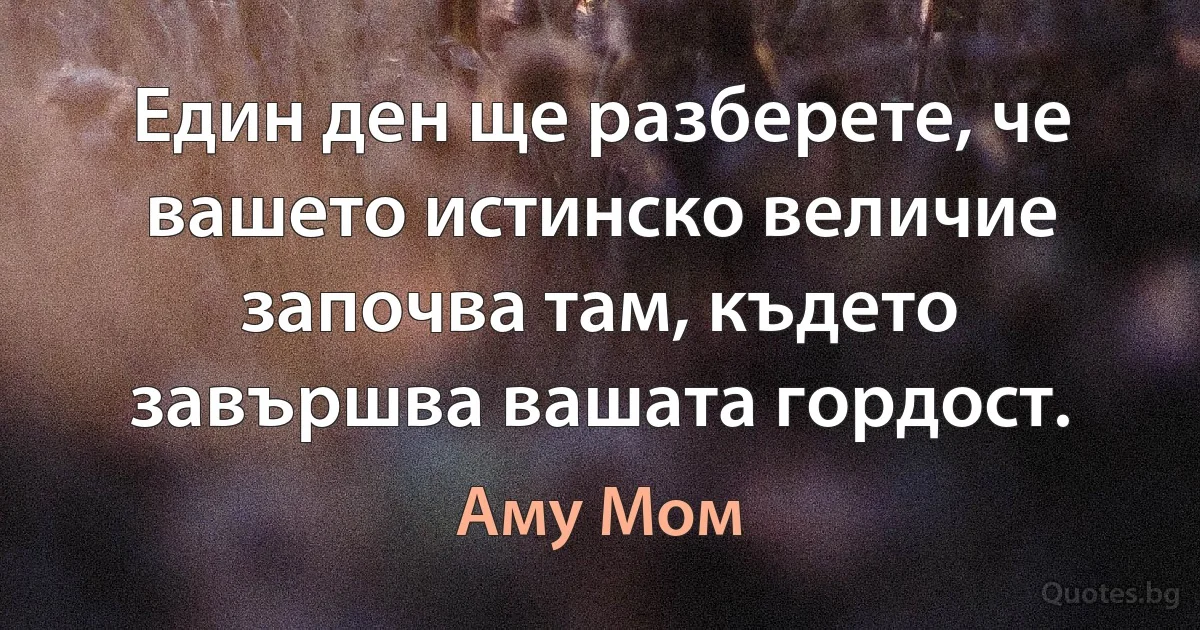 Един ден ще разберете, че вашето истинско величие започва там, където завършва вашата гордост. (Аму Мом)