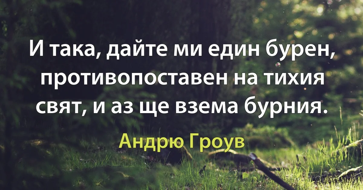 И така, дайте ми един бурен, противопоставен на тихия свят, и аз ще взема бурния. (Андрю Гроув)