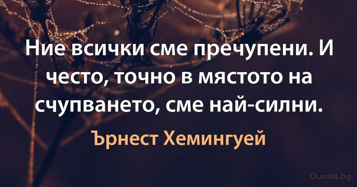 Ние всички сме пречупени. И често, точно в мястото на счупването, сме най-силни. (Ърнест Хемингуей)