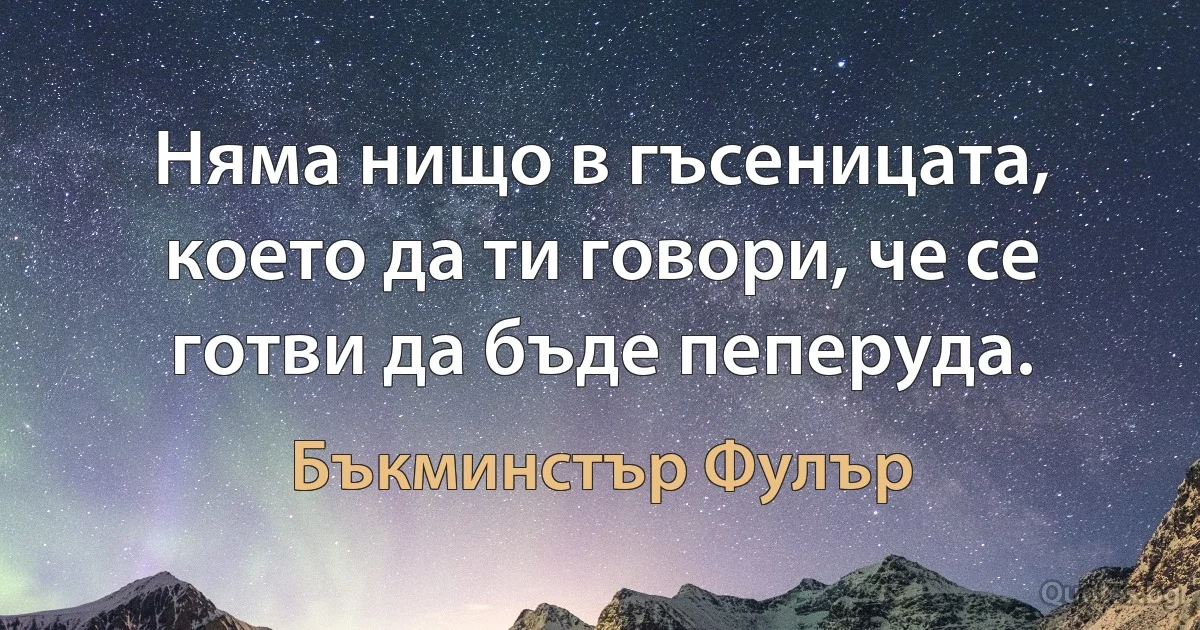 Няма нищо в гъсеницата, което да ти говори, че се готви да бъде пеперуда. (Бъкминстър Фулър)