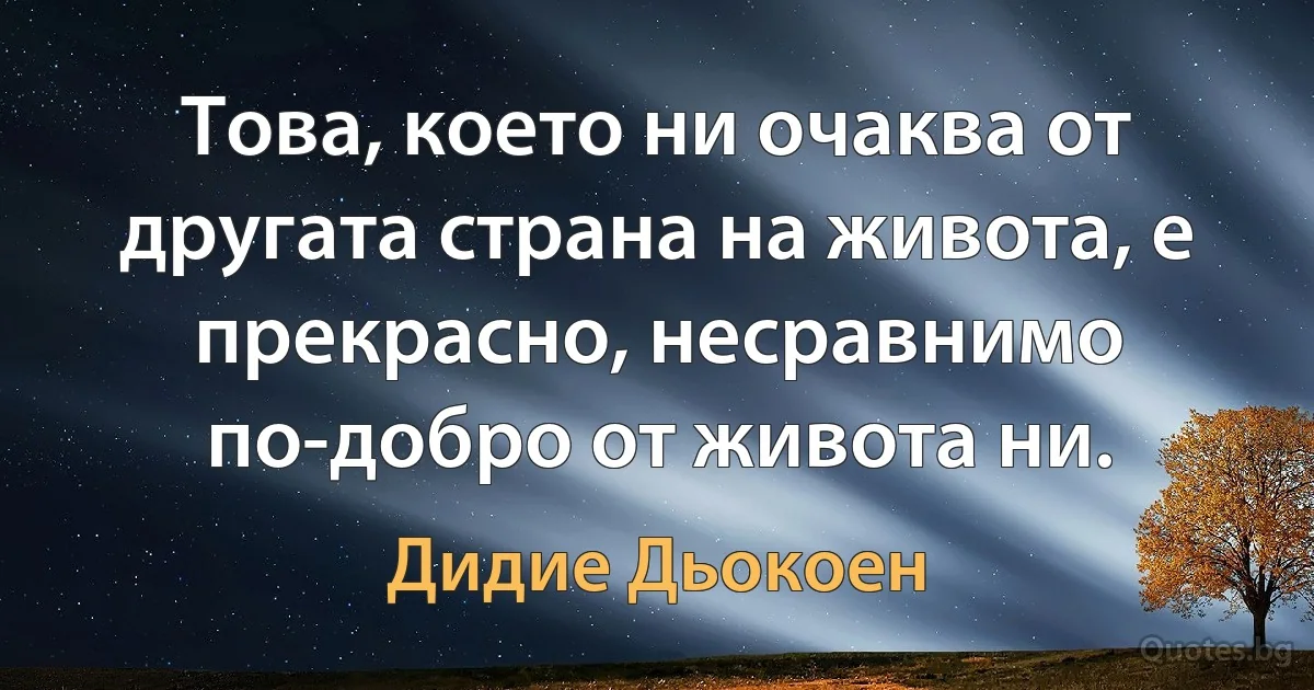 Това, което ни очаква от другата страна на живота, е прекрасно, несравнимо по-добро от живота ни. (Дидие Дьокоен)