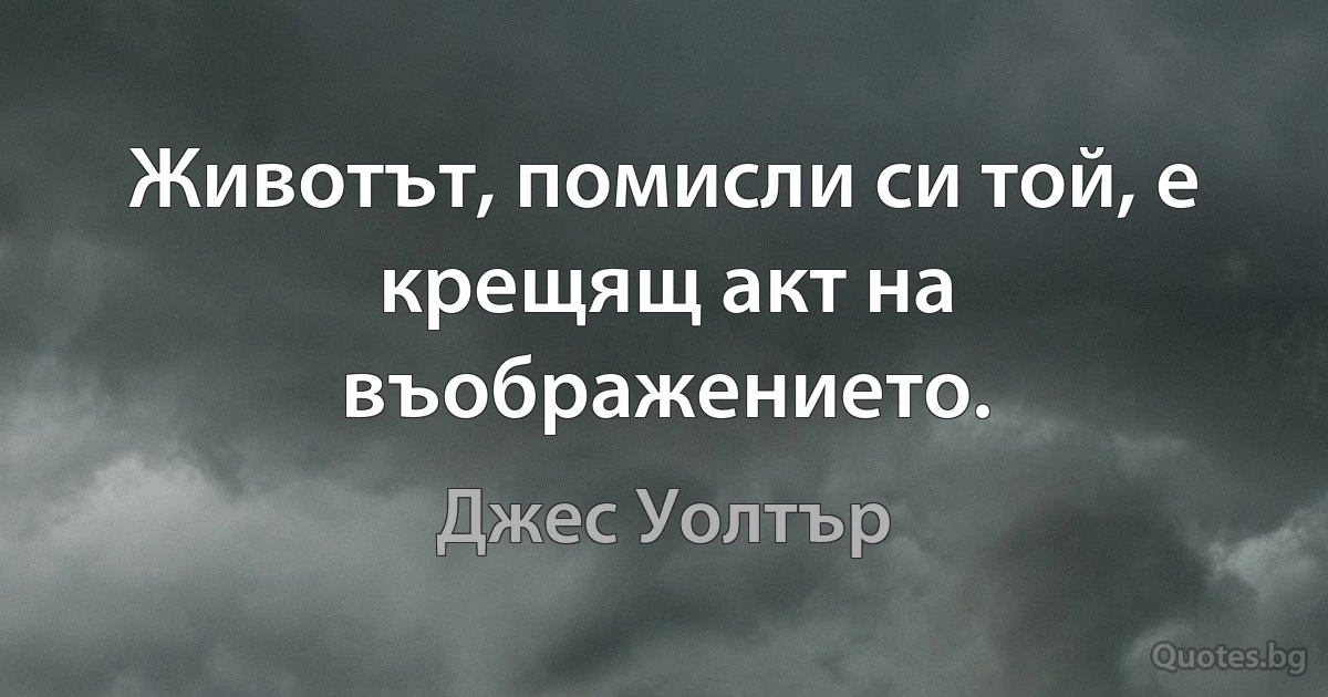 Животът, помисли си той, е крещящ акт на въображението. (Джес Уолтър)