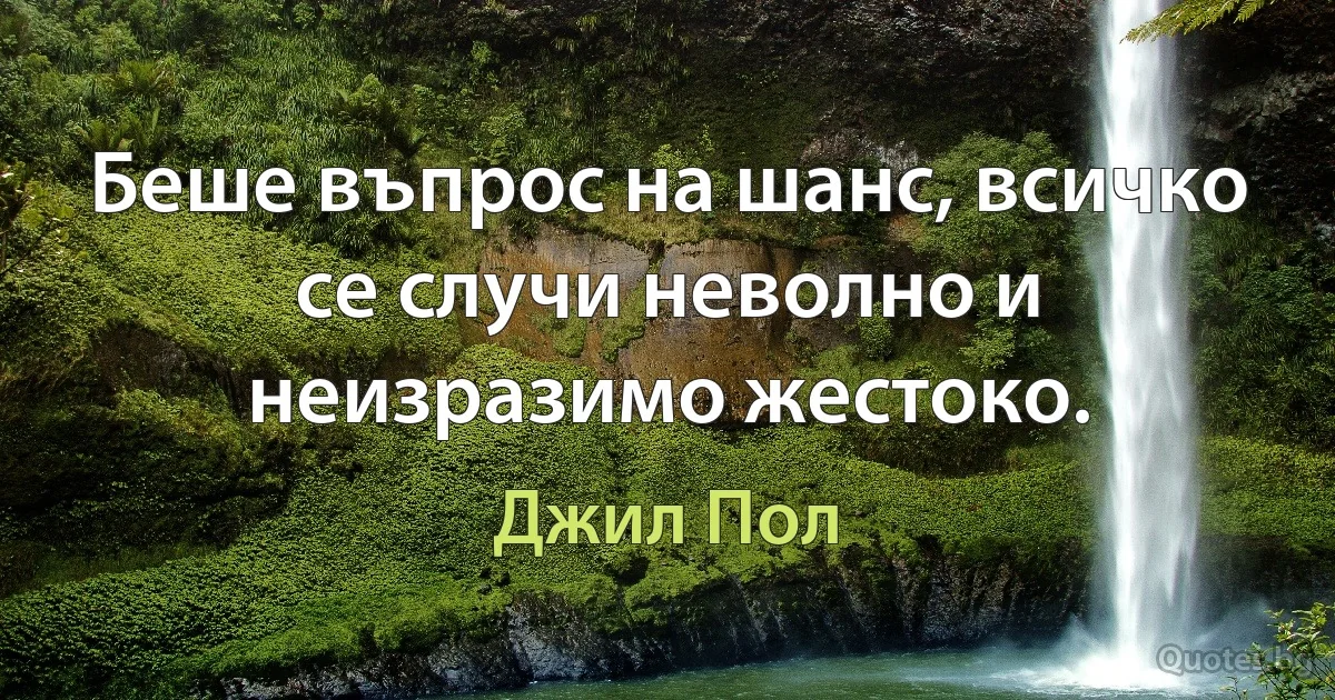 Беше въпрос на шанс, всичко се случи неволно и неизразимо жестоко. (Джил Пол)