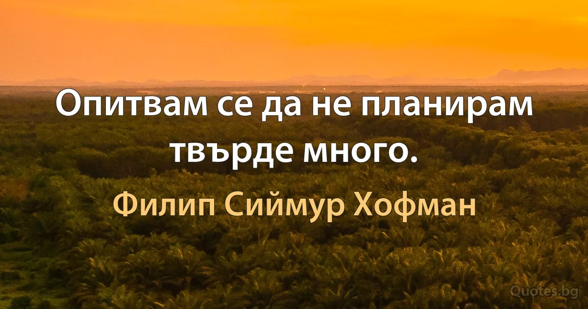 Опитвам се да не планирам твърде много. (Филип Сиймур Хофман)