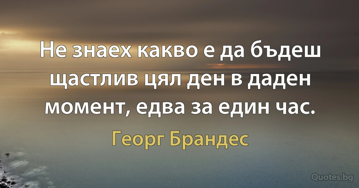 Не знаех какво е да бъдеш щастлив цял ден в даден момент, едва за един час. (Георг Брандес)