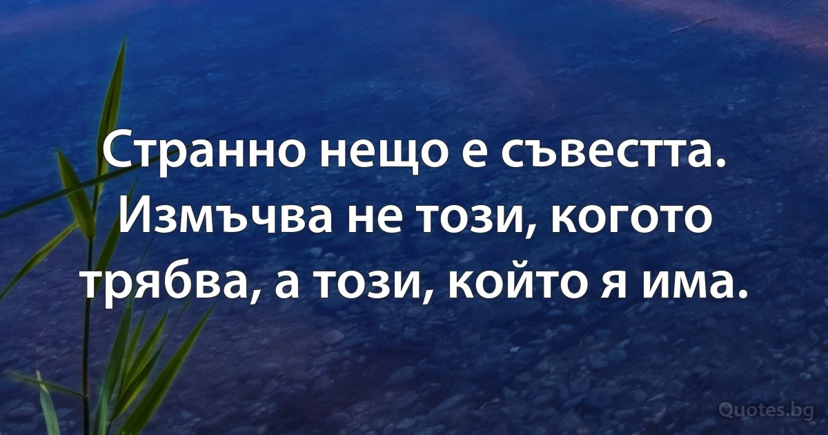 Странно нещо е съвестта. Измъчва не този, когото трябва, а този, който я има. (INZ BG)