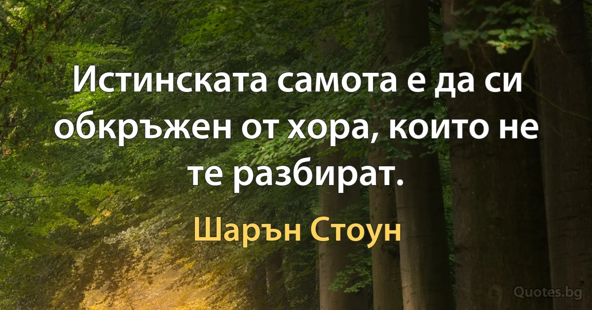 Истинската самота е да си обкръжен от хора, които не те разбират. (Шарън Стоун)