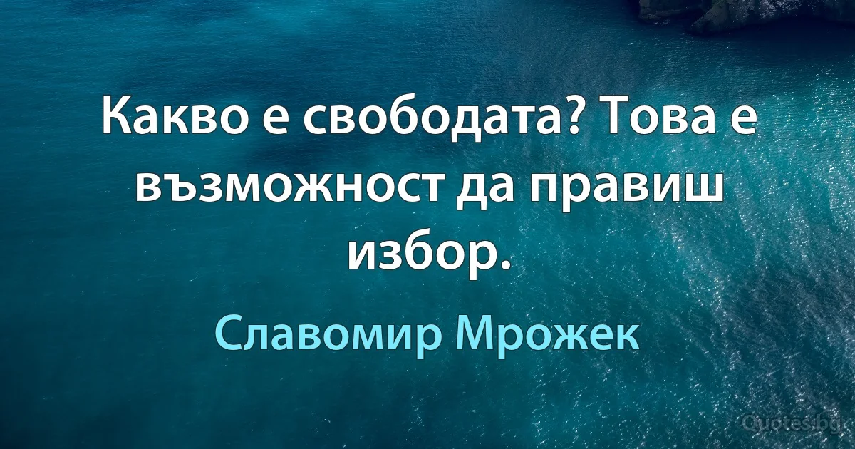 Какво е свободата? Това е възможност да правиш избор. (Славомир Мрожек)