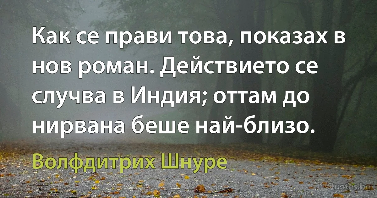 Как се прави това, показах в нов роман. Действието се случва в Индия; оттам до нирвана беше най-близо. (Волфдитрих Шнуре)