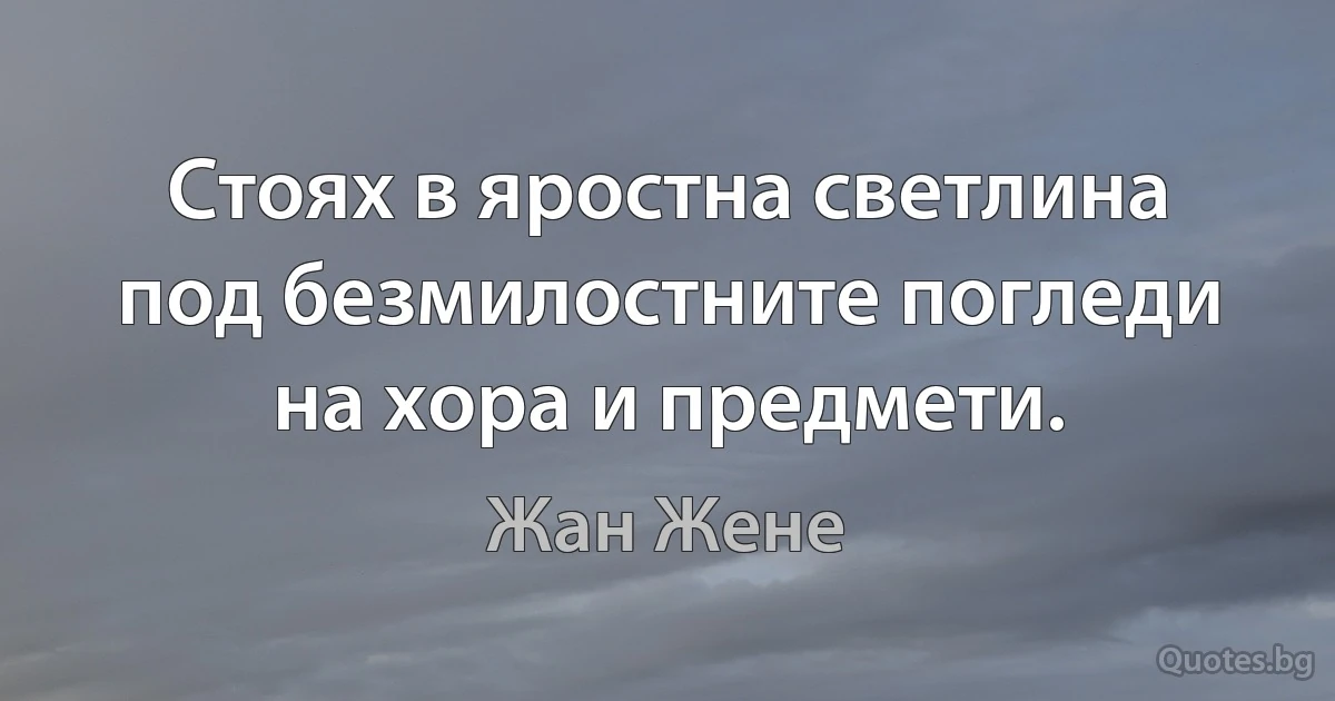 Стоях в яростна светлина под безмилостните погледи на хора и предмети. (Жан Жене)