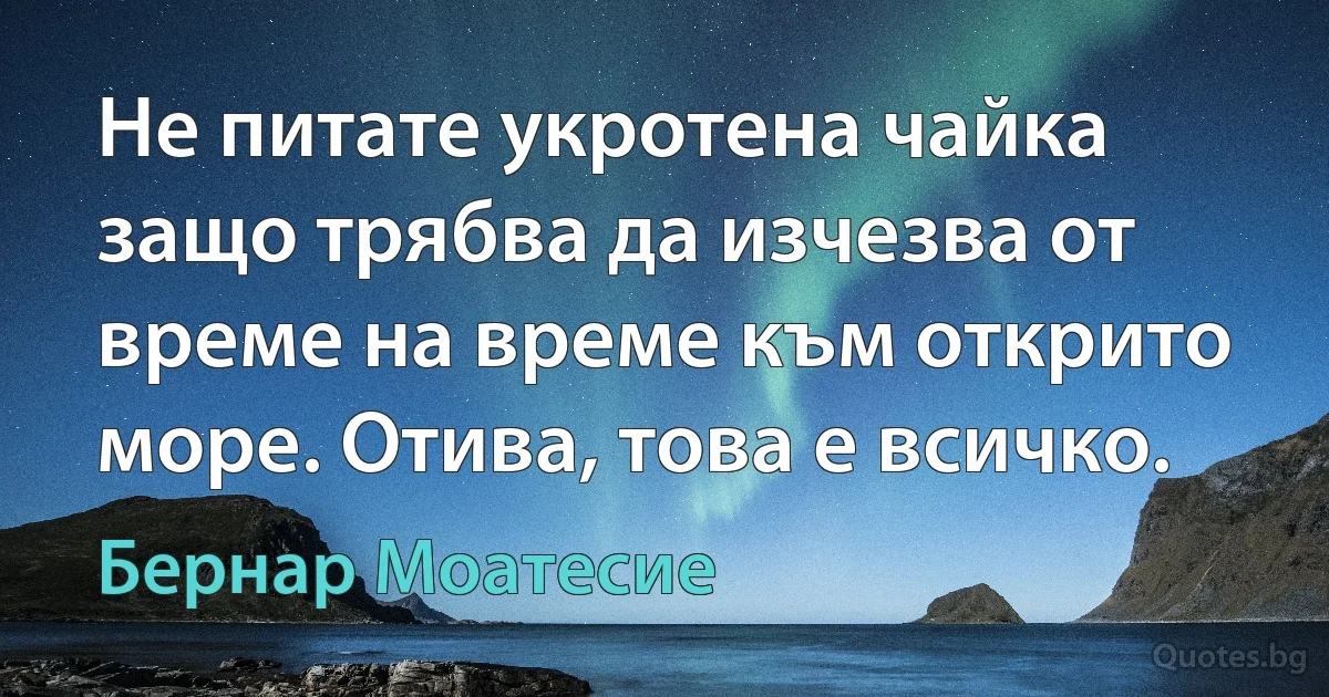 Не питате укротена чайка защо трябва да изчезва от време на време към открито море. Отива, това е всичко. (Бернар Моатесие)