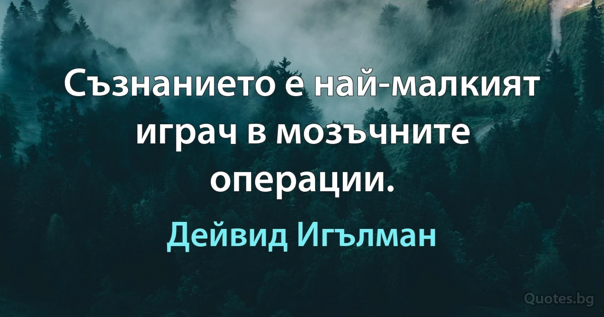 Съзнанието е най-малкият играч в мозъчните операции. (Дейвид Игълман)