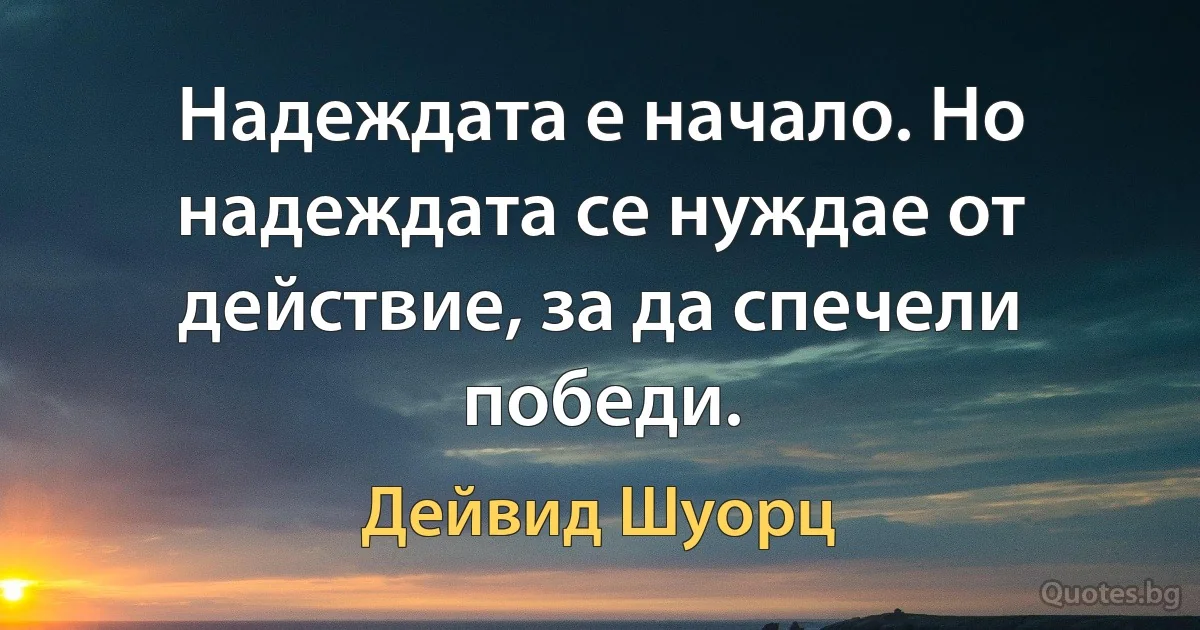 Надеждата е начало. Но надеждата се нуждае от действие, за да спечели победи. (Дейвид Шуорц)