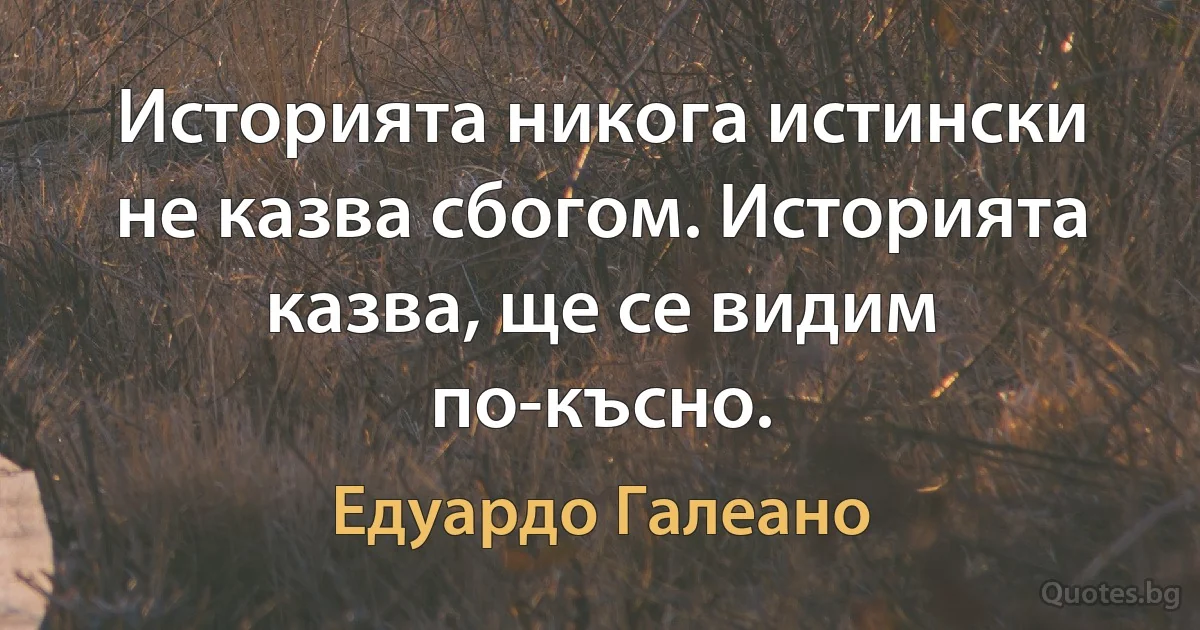 Историята никога истински не казва сбогом. Историята казва, ще се видим по-късно. (Едуардо Галеано)