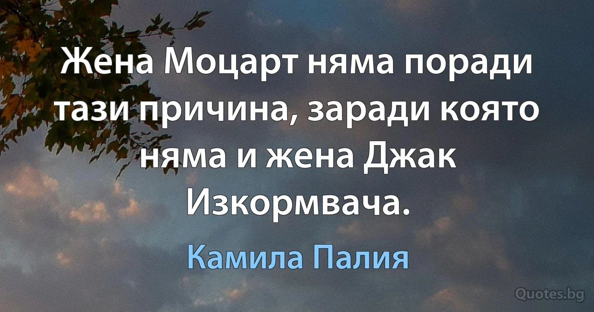 Жена Моцарт няма поради тази причина, заради която няма и жена Джак Изкормвача. (Камила Палия)