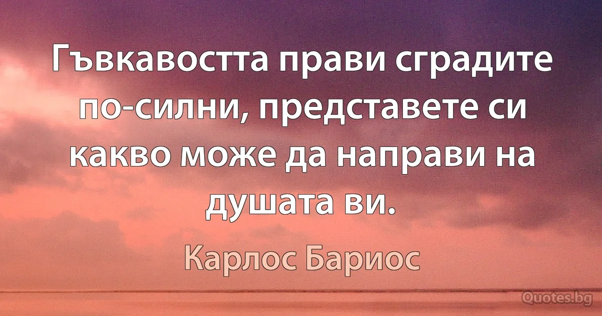 Гъвкавостта прави сградите по-силни, представете си какво може да направи на душата ви. (Карлос Бариос)