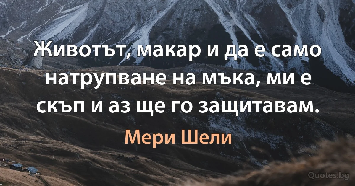 Животът, макар и да е само натрупване на мъка, ми е скъп и аз ще го защитавам. (Мери Шели)