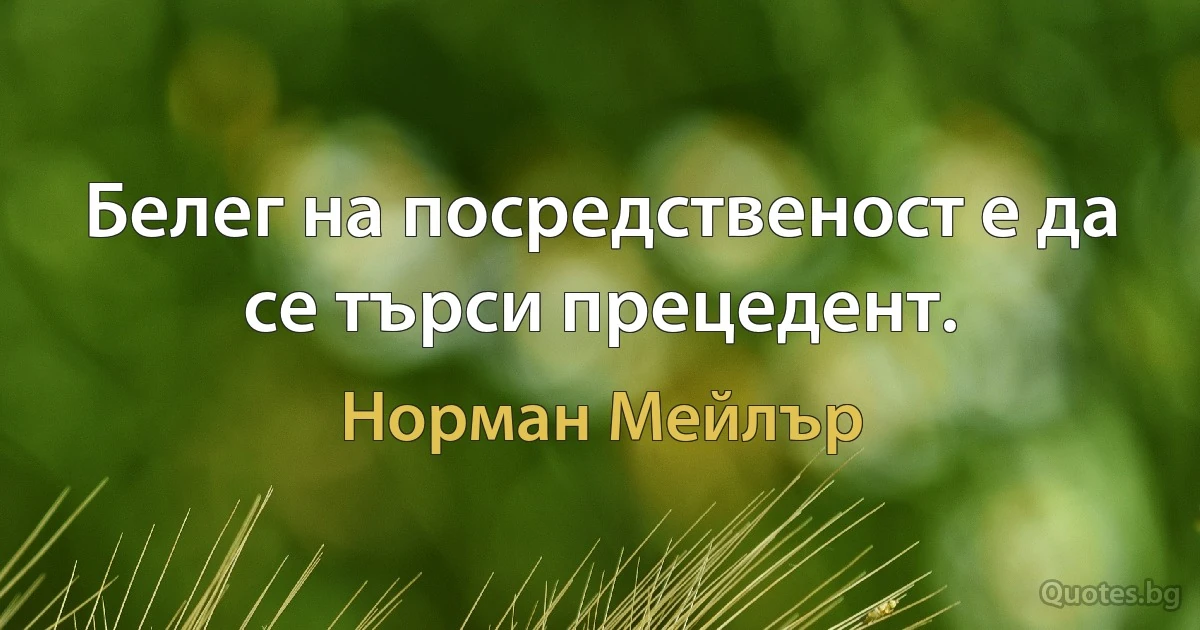 Белег на посредственост е да се търси прецедент. (Норман Мейлър)