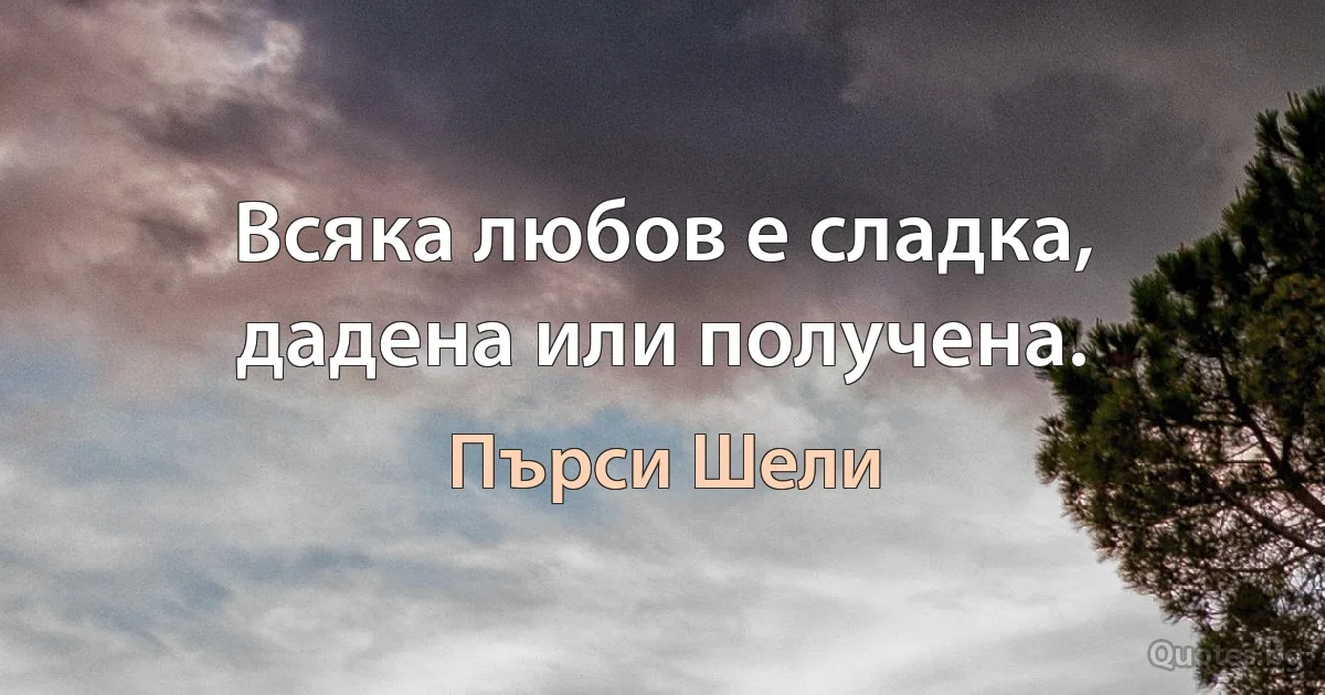 Всяка любов е сладка, дадена или получена. (Пърси Шели)