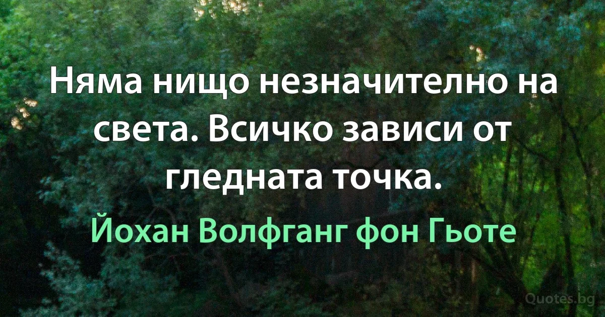 Няма нищо незначително на света. Всичко зависи от гледната точка. (Йохан Волфганг фон Гьоте)