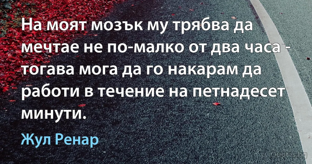 На моят мозък му трябва да мечтае не по-малко от два часа - тогава мога да го накарам да работи в течение на петнадесет минути. (Жул Ренар)