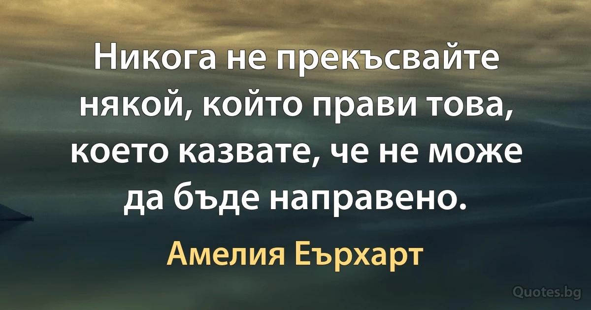 Никога не прекъсвайте някой, който прави това, което казвате, че не може да бъде направено. (Амелия Еърхарт)