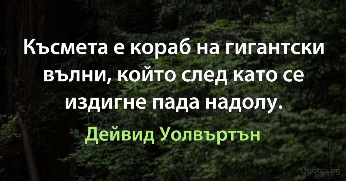 Късмета е кораб на гигантски вълни, който след като се издигне пада надолу. (Дейвид Уолвъртън)