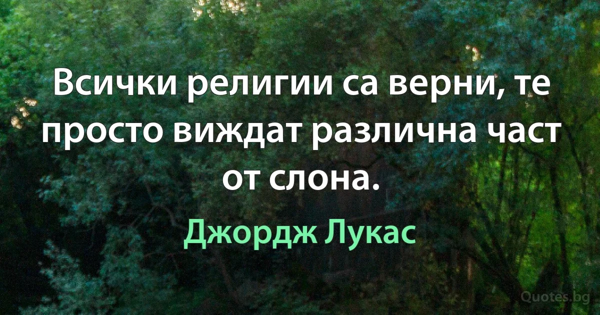 Всички религии са верни, те просто виждат различна част от слона. (Джордж Лукас)