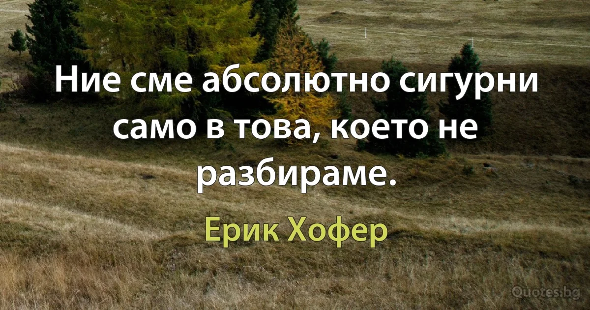 Ние сме абсолютно сигурни само в това, което не разбираме. (Ерик Хофер)