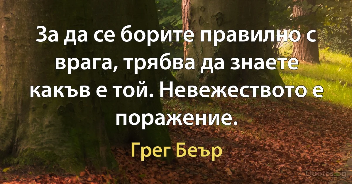 За да се борите правилно с врага, трябва да знаете какъв е той. Невежеството е поражение. (Грег Беър)