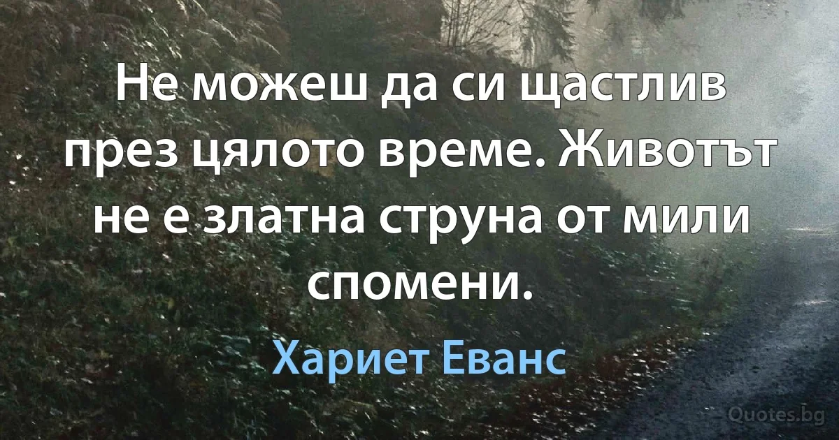 Не можеш да си щастлив през цялото време. Животът не е златна струна от мили спомени. (Хариет Еванс)