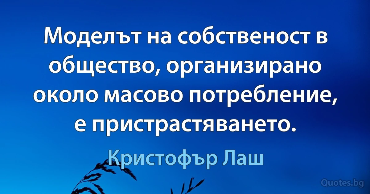 Моделът на собственост в общество, организирано около масово потребление, е пристрастяването. (Кристофър Лаш)