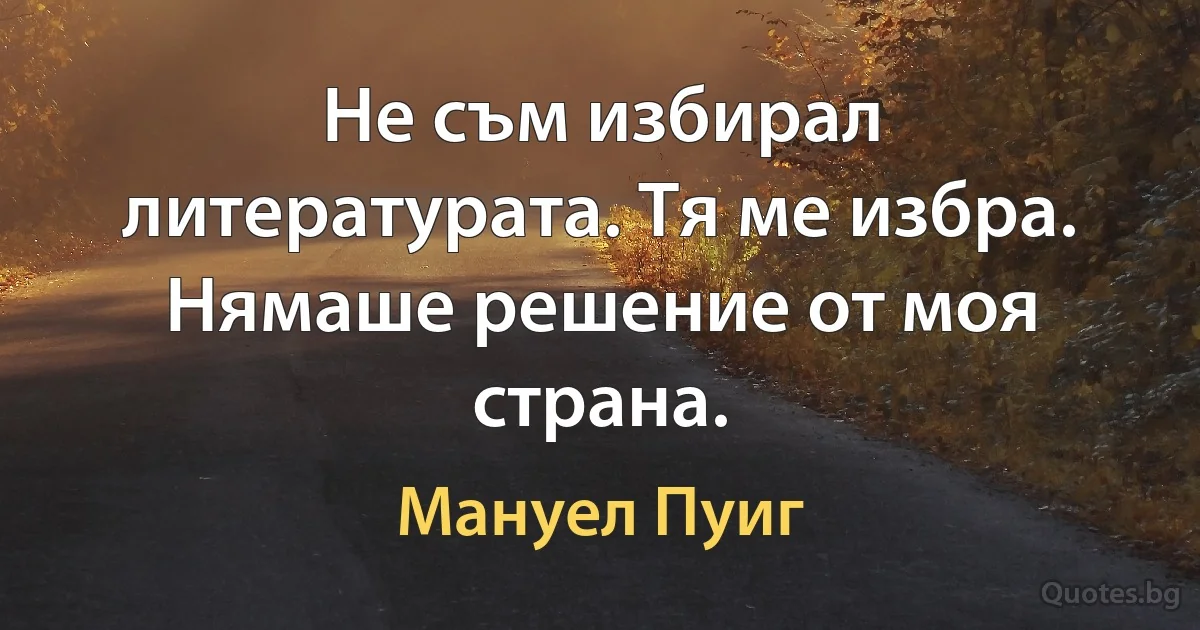 Не съм избирал литературата. Тя ме избра. Нямаше решение от моя страна. (Мануел Пуиг)