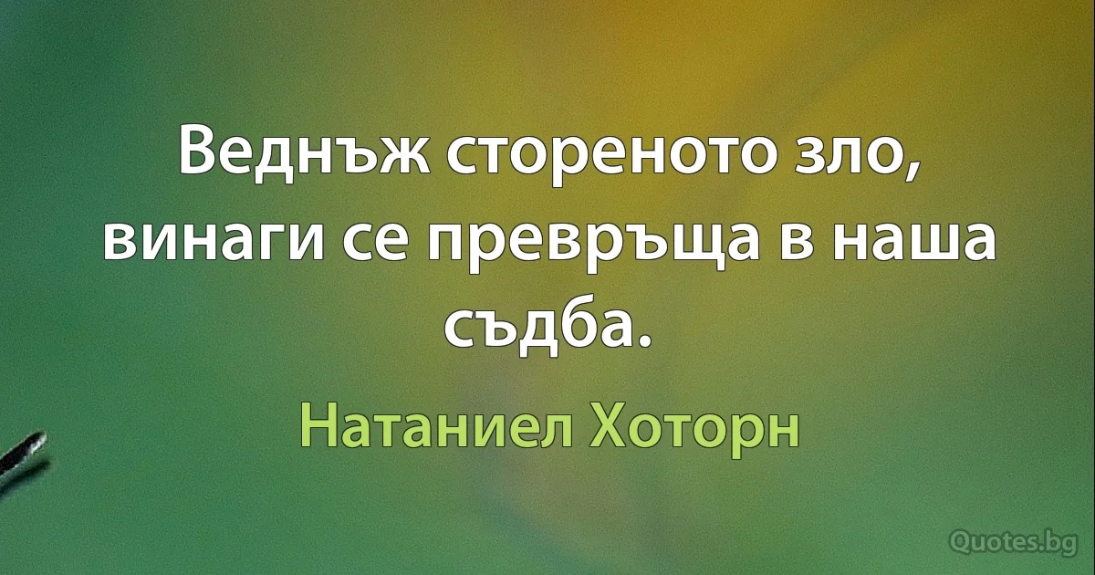 Веднъж стореното зло, винаги се превръща в наша съдба. (Натаниел Хоторн)