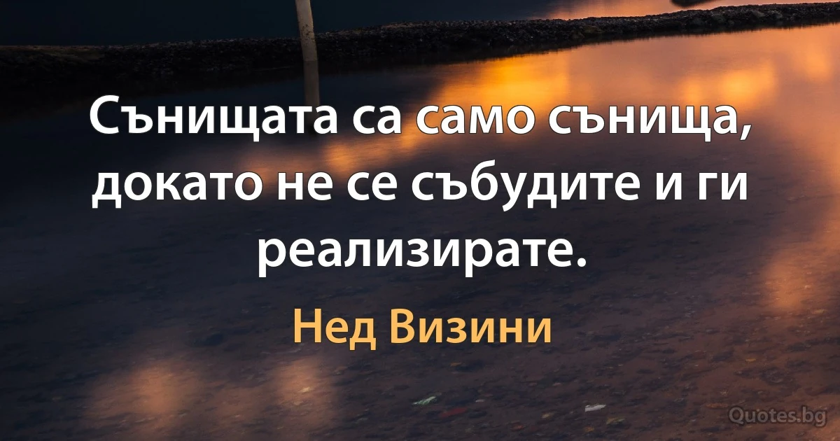 Сънищата са само сънища, докато не се събудите и ги реализирате. (Нед Визини)