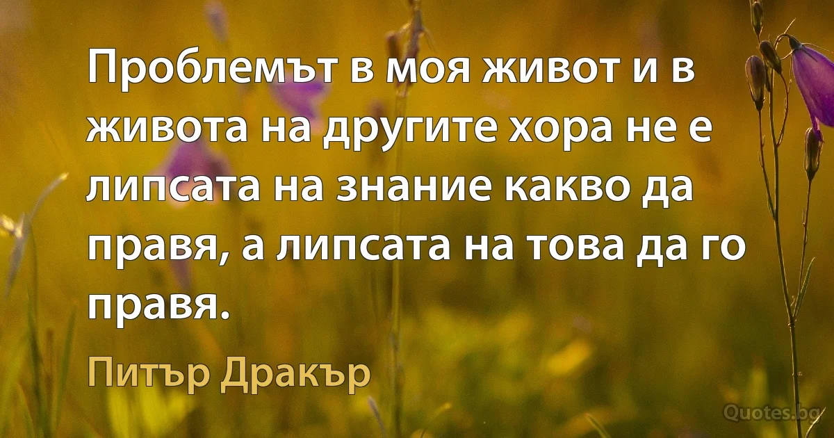 Проблемът в моя живот и в живота на другите хора не е липсата на знание какво да правя, а липсата на това да го правя. (Питър Дракър)