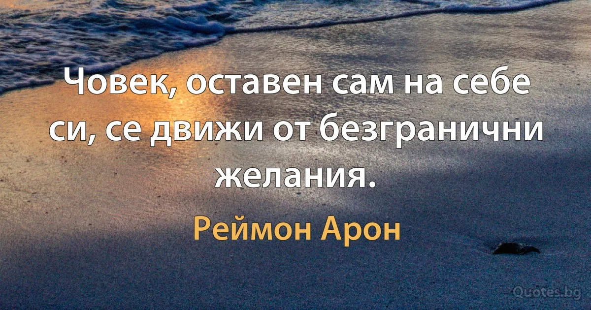 Човек, оставен сам на себе си, се движи от безгранични желания. (Реймон Арон)