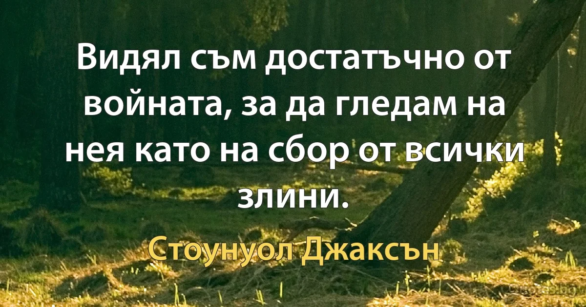 Видял съм достатъчно от войната, за да гледам на нея като на сбор от всички злини. (Стоунуол Джаксън)