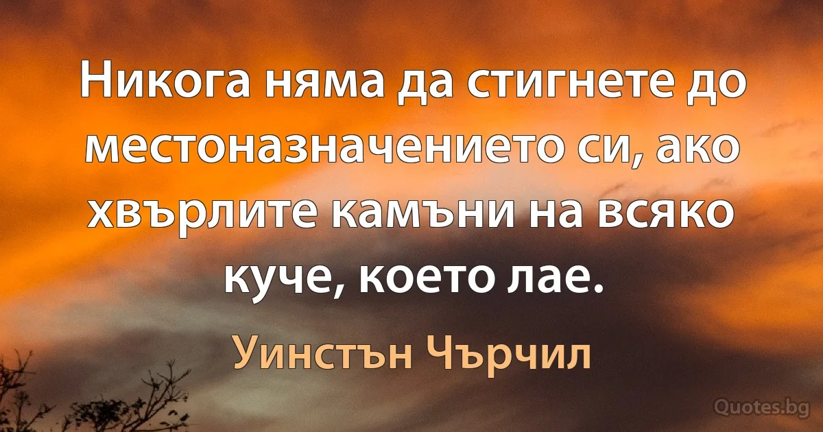 Никога няма да стигнете до местоназначението си, ако хвърлите камъни на всяко куче, което лае. (Уинстън Чърчил)