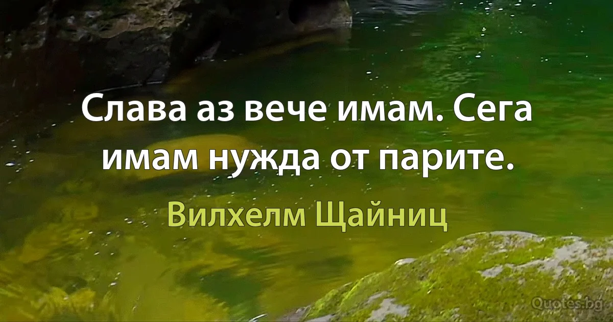 Слава аз вече имам. Сега имам нужда от парите. (Вилхелм Щайниц)