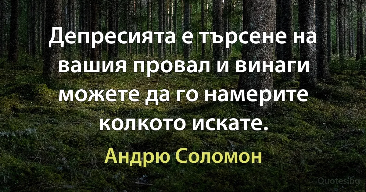 Депресията е търсене на вашия провал и винаги можете да го намерите колкото искате. (Андрю Соломон)