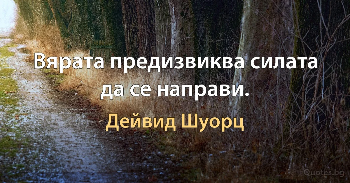 Вярата предизвиква силата да се направи. (Дейвид Шуорц)