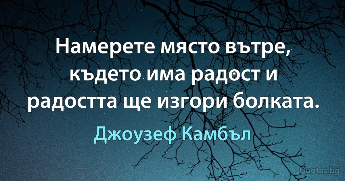 Намерете място вътре, където има радост и радостта ще изгори болката. (Джоузеф Камбъл)