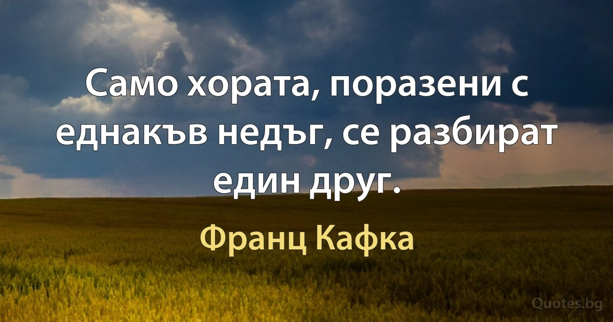 Само хората, поразени с еднакъв недъг, се разбират един друг. (Франц Кафка)