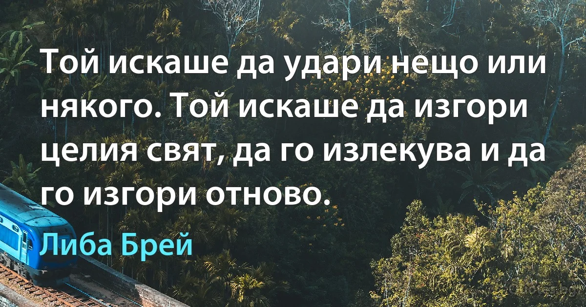 Той искаше да удари нещо или някого. Той искаше да изгори целия свят, да го излекува и да го изгори отново. (Либа Брей)