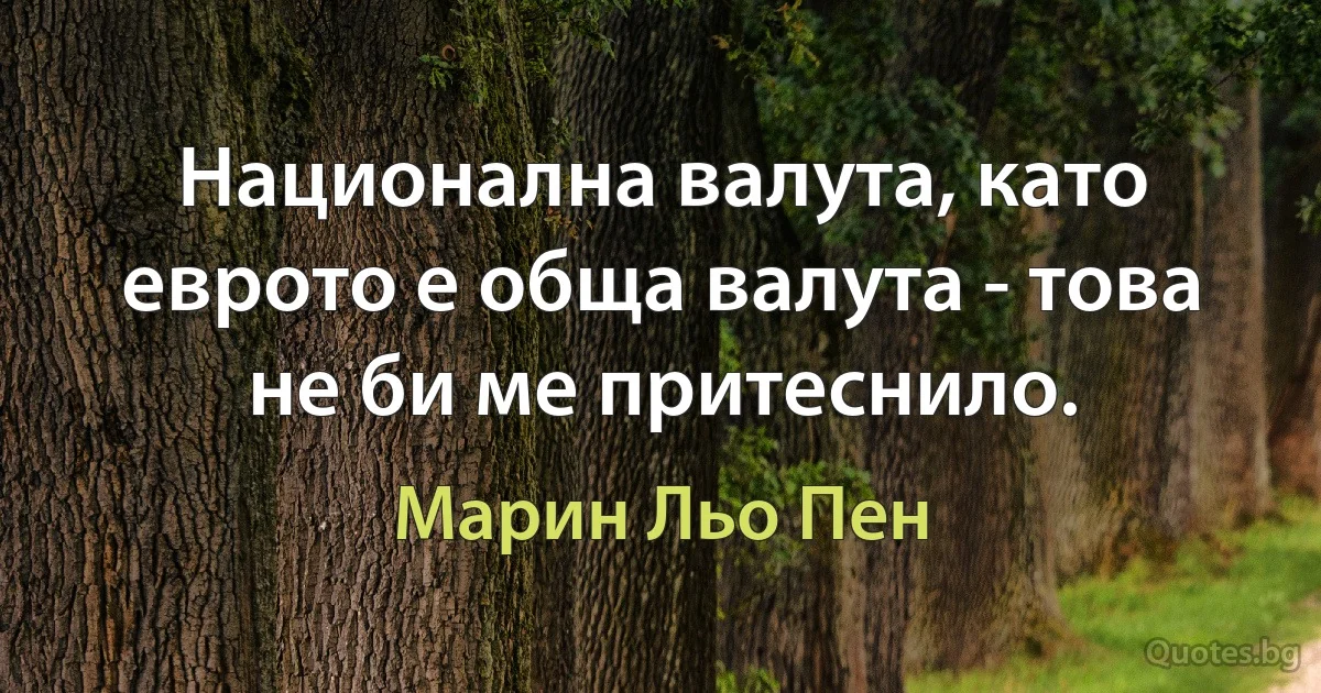 Национална валута, като еврото е обща валута - това не би ме притеснило. (Марин Льо Пен)