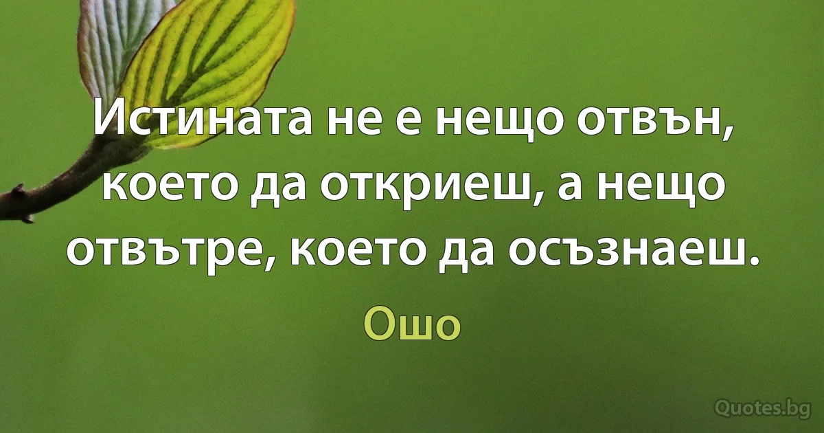 Истината не е нещо отвън, което да откриеш, а нещо отвътре, което да осъзнаеш. (Ошо)